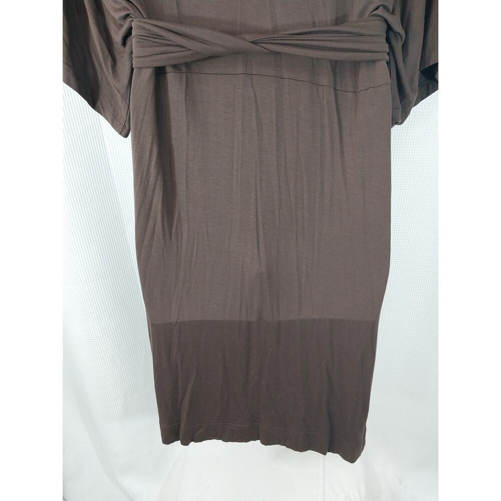CHADWICKS! ESPRESSO BROWN KNIT JERSEY WRAPPED BELT, HALF SLV MIDI DRESS! SZ 14 - Picture 9 of 13
